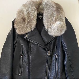 Topshop Faux Fur Faux Leather Black Jacket Size 2